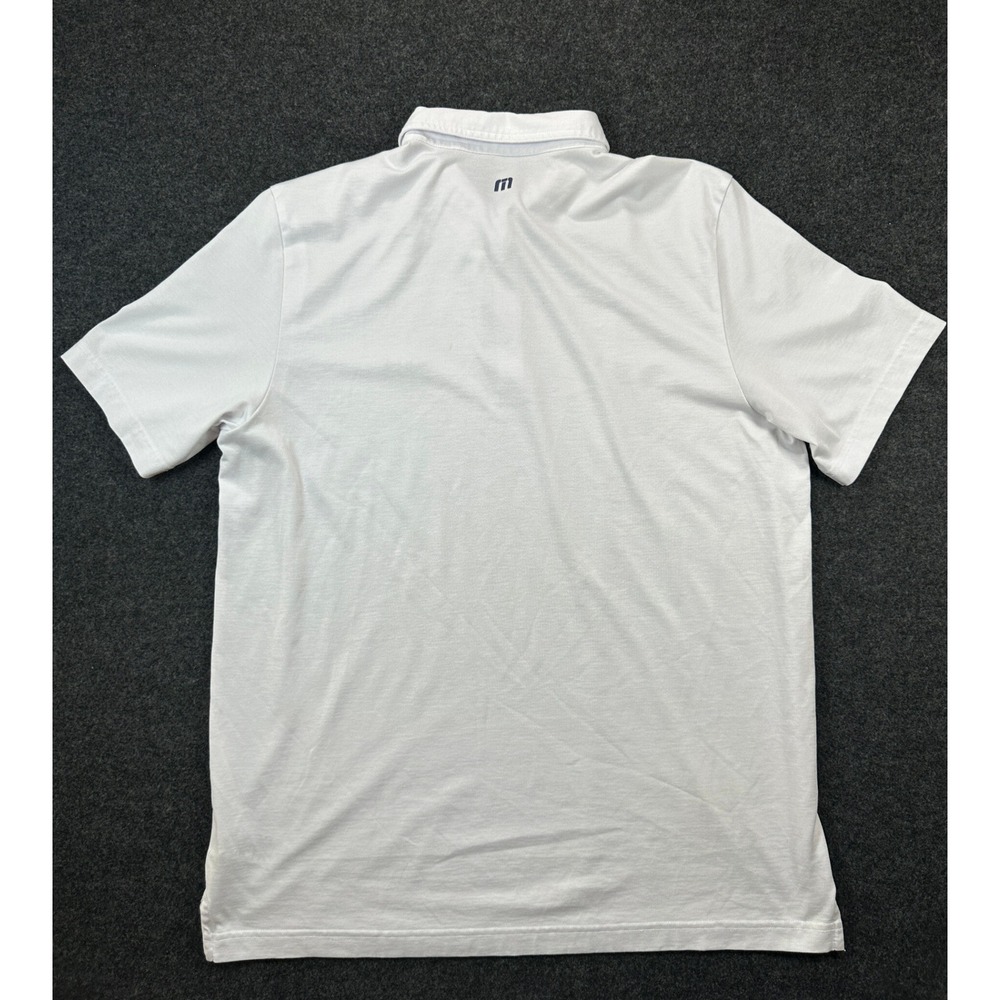 TravisMathew Mens XL White Pima Cotton Blend Geometric Stripe Golf Polo Shirt - Picture 8 of 8